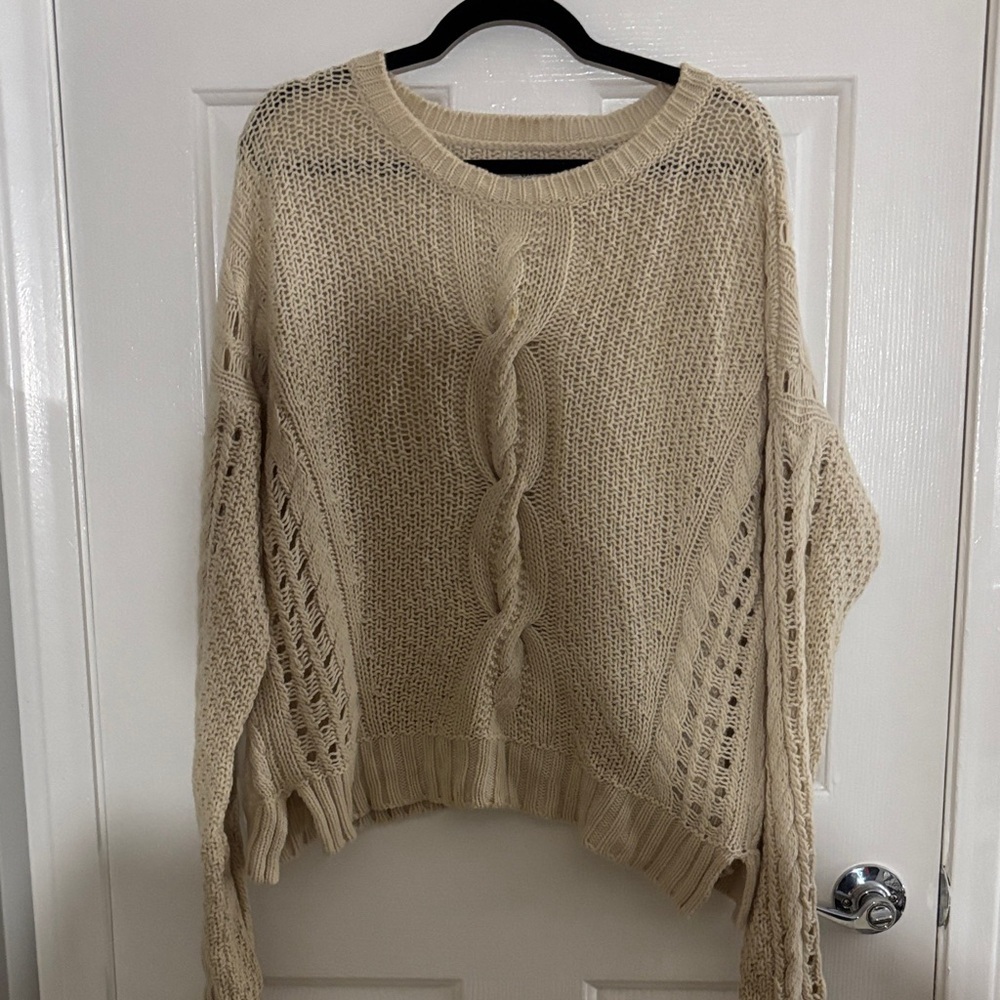 Vince Cream Cable Knit Scoop Neck Sweater medium